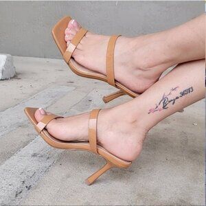 Tan Women Mule Sandals Heels Double Strap Slip On